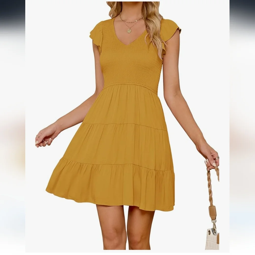 Womens Spring Summer Ruffle Mini Dresses - Picture 1 of 2